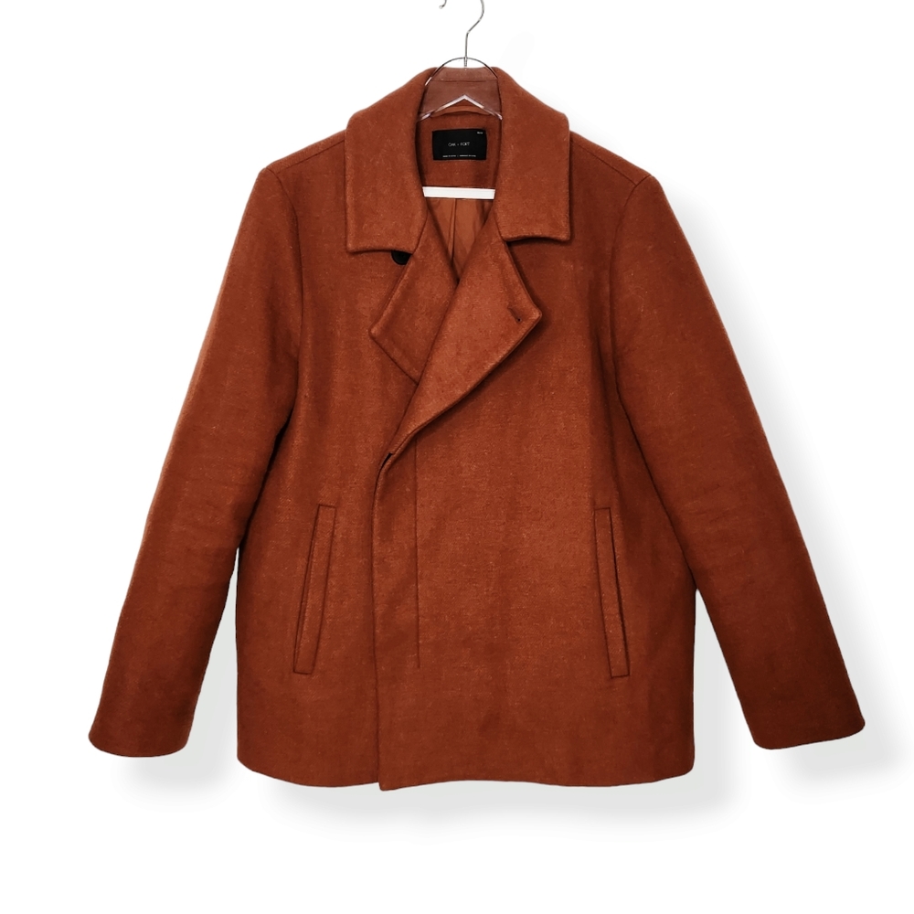 Oak + Fort Wool Blend Rust Colored Hidden Button Closure Coat Women's Size XS - Picture 1 of 8